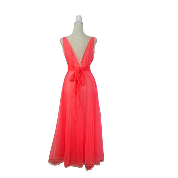 Vintage 60s Aristocraft Negligee Maxi Dress Neon Pink Lingerie Wedding - Picture 7 of 7